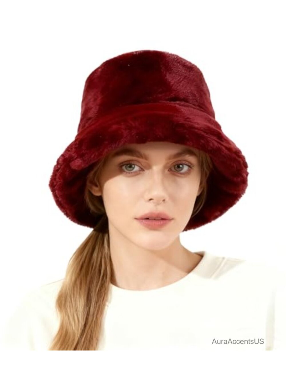 Winter Faux Fur Bucket Hat with Satin Lining One Size
